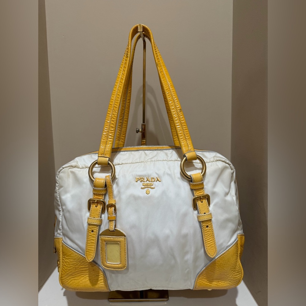 Prada Tessuto & Sunshine ☀️ Yellow Enamel Handbag W/Gold Lock